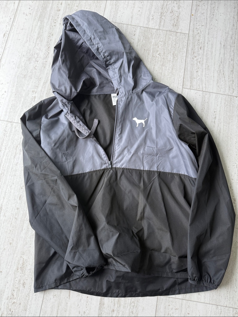 PINK Victoria's Secret Two-Tone Gray & Black Hooded Windbreaker Fits M/L
